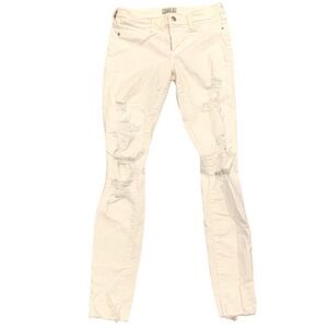 Abercrombie & Fitch Harper Super Skinny White Denim Distressed Jeans Size 26